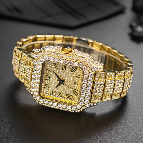 Straight European Hip Hop Diamond Quartz Wrist Watch – Luxury Men’s Fashion Watch