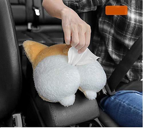 Tissue Box Cover Soft Adorable Corgi Butt Shaped Creative Storage Bag Hanging Pouch Tissue Box Wrapper For Car Home.
