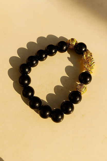 Black Obsidian Pixiu Bracelet – Feng Shui Wealth & Protection Jewelry