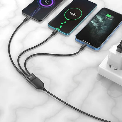 Hoco U104 3-in-1 USB Charging Cable – Lightning / USB-C / Micro USB Universal Cable