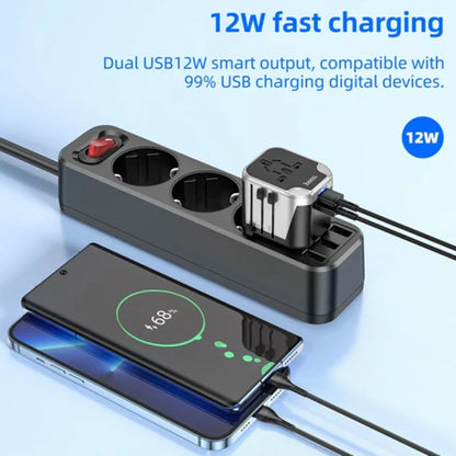 Hoco Universal Travel Adapter – Multi-Socket 3-in-1 Plug + USB Fast Charging