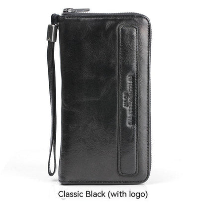 Men’s Handmade Sheepskin Retro Long Wallet – Vintage Brown & Classic Black Zippered Leather Purse | HabibiOffers