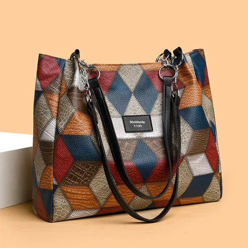 Retro Geometric Pattern Color-Matching Shoulder Bag – Large Capacity Women’s Tote | HabibiOffers