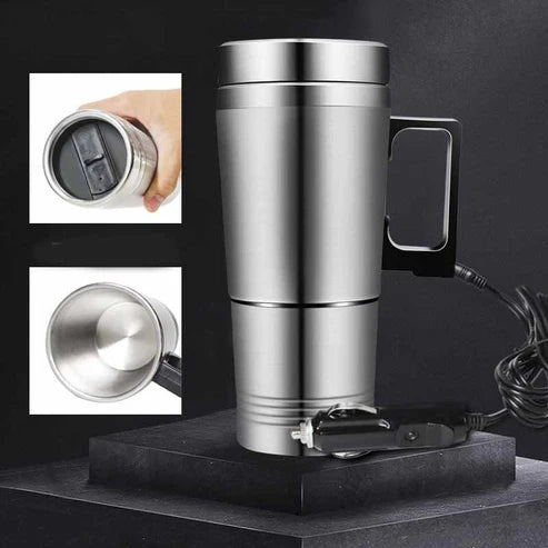 Stainless Steel Vehicle Heating Cup Heat Insulation Electric Car Kettle Camping Travel Kettle Water Coffee Thermal Mug.