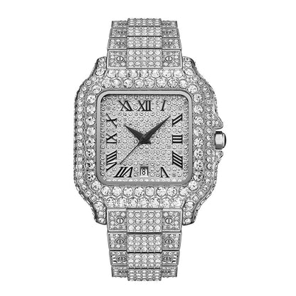 Straight European Hip Hop Diamond Quartz Wrist Watch – Luxury Men’s Fashion Watch