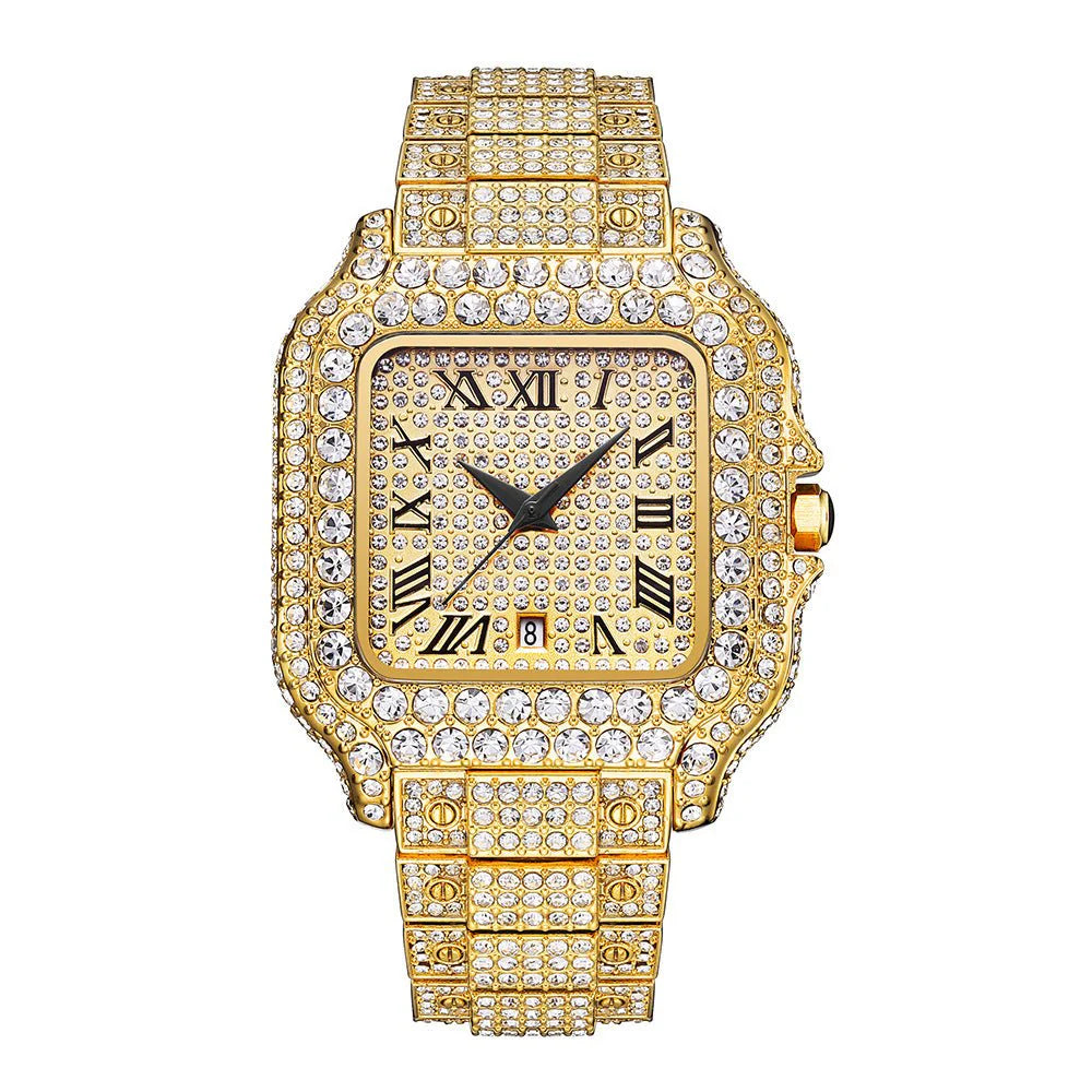 Straight European Hip Hop Diamond Quartz Wrist Watch – Luxury Men’s Fashion Watch