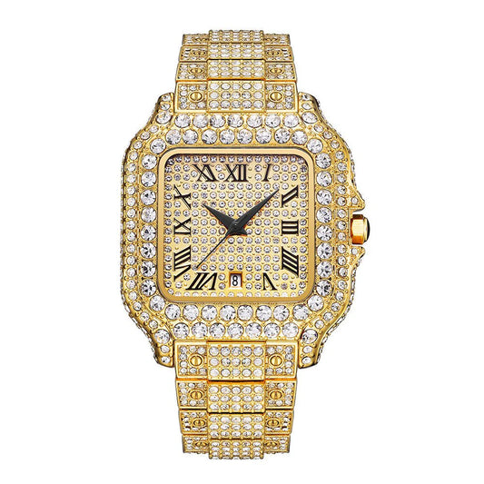Straight European Hip Hop Diamond Quartz Wrist Watch – Luxury Men’s Fashion Watch