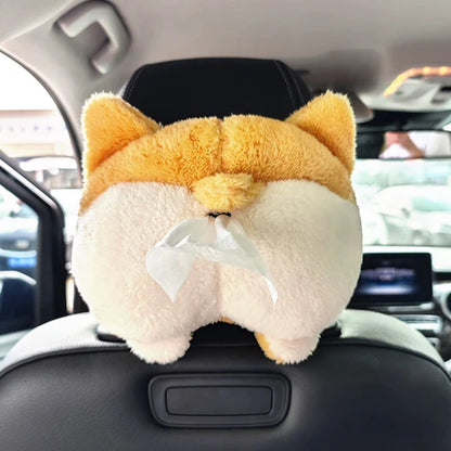 Tissue Box Cover Soft Adorable Corgi Butt Shaped Creative Storage Bag Hanging Pouch Tissue Box Wrapper For Car Home.
