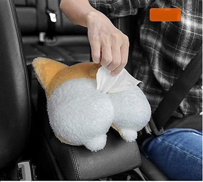 Tissue Box Cover Soft Adorable Corgi Butt Shaped Creative Storage Bag Hanging Pouch Tissue Box Wrapper For Car Home.