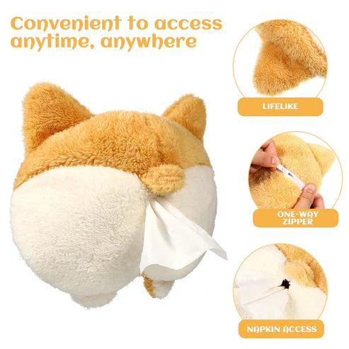 Tissue Box Cover Soft Adorable Corgi Butt Shaped Creative Storage Bag Hanging Pouch Tissue Box Wrapper For Car Home.