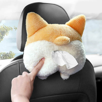 Tissue Box Cover Soft Adorable Corgi Butt Shaped Creative Storage Bag Hanging Pouch Tissue Box Wrapper For Car Home.