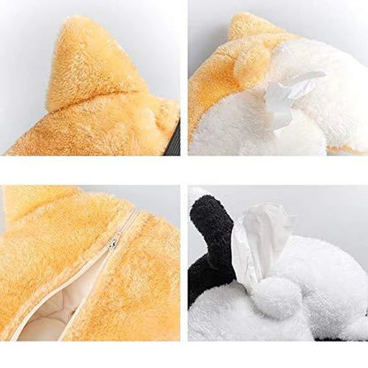 Tissue Box Cover Soft Adorable Corgi Butt Shaped Creative Storage Bag Hanging Pouch Tissue Box Wrapper For Car Home.