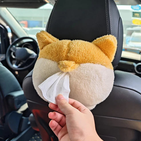 Tissue Box Cover Soft Adorable Corgi Butt Shaped Creative Storage Bag Hanging Pouch Tissue Box Wrapper For Car Home.